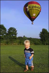 Ian Welsh's son Jac ignoring the fact his parents were floating off on a balloon trip 