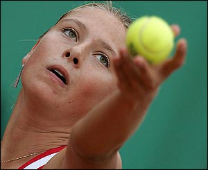 Maria Sharapova, the 18th seed, serves on her way to reaching her first Grand Slam quarter-final