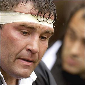 Jason Leonard sits on the bench after leaving the field for the final time