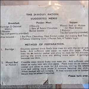 A suggested menu from a 24-hour ration kit