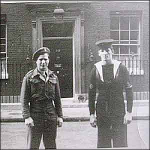 Bob and his brother in law Tom Gregg posing outside Number 10 Downing Street
