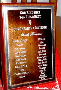 A plaque celebrating Bob's battle honours