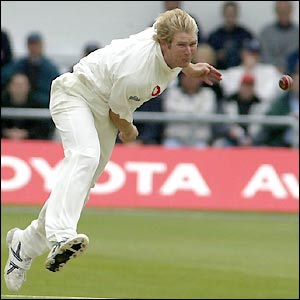 England bowler Matthew Hoggard delivers the first ball of the match