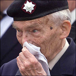 A veteran at the 4th / 7th Dragoon Guards Memorial at Creully in Normandy