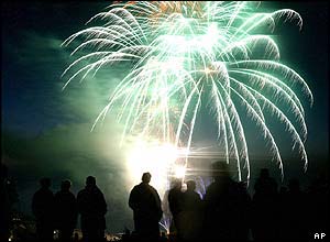 Fireworks commemorated the 60th anniversary of the D-Day landings