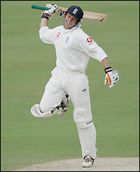 Geraint Jones celebrates his 100
