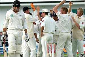 Captain Stephen Fleming falls to Andrew Flintoff for 11