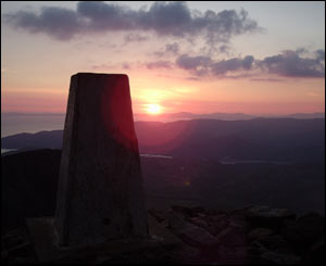 The trig point at the summit of Cadair Idris at sunset last weekend, from Chris Wright in Aberystwyth.