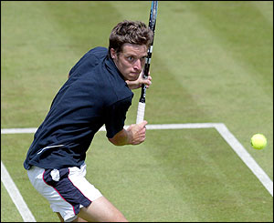 Britain's Ian Flanagan in action against Victor Hanescu