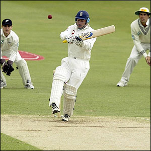 Graham Thorpe faces a delivery from Chris Cairns