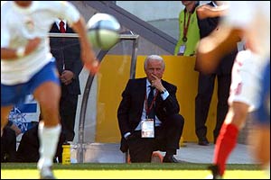 Giovanni Trapattoni looks on as Denmark attack in the final stages