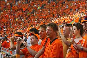 The Dragao stadium in Porto is a huge sea of orange