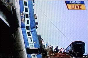 One of the coaches which buckled under the stresses of the crash