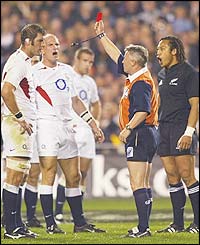 England's Simon Shaw is sent off