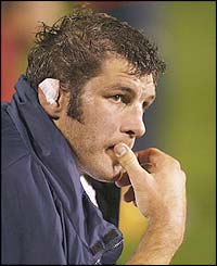 England's Simon Shaw looks on from the bench