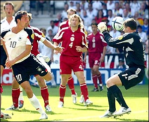 Germany's Kevin Kuranyi goes close with a header 
