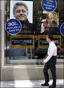 Poster advertising Clinton's book at a shop in Washington 