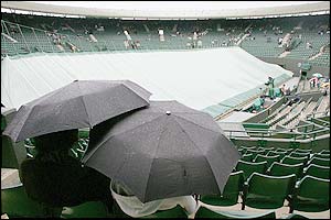 The covers are placed over Centre Court at Wimbledon