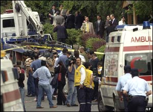 Ambulances at the scene of the blast in Ankara