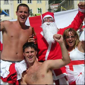 Football fan dressed as Father Christmas