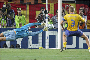 Van der Sar saves from Mellberg
