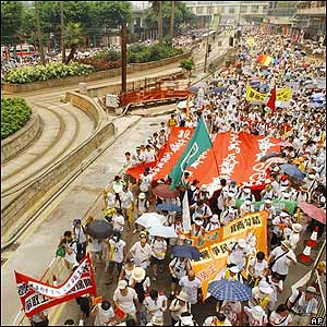 Demonstrators in Hong Kong 01/07/04