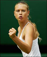 Maria Sharapova celebrates getting back into the second set