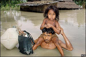Father daughter escape floods in Assam
