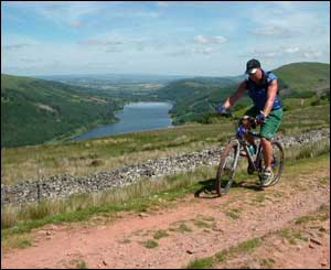 Mountain biking above Tal-y-bont reservoir (name not supplied)