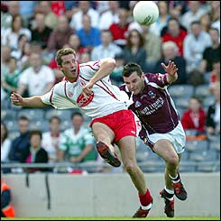 Tyrone's Shane Sweeney shoots towards the Galway opsts