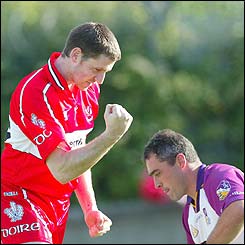 Derry's Enda Muldoon scored Derry's first goal against Wexford at Parnell Park