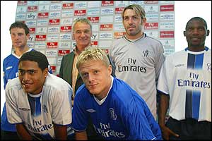 Wayne Bridge, Glen Johnson, Claudio Ranieri, Damien Duff, Marco Ambrosio and Geremi