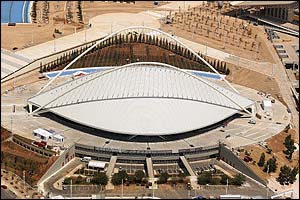 An aerial view of the Olympic velodrome in Athens, photographed on 20 July