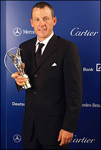 Lance Armstrong wins an award at the Laureus World Sports Awards Ceremony held in Monte Carlo, Monaco