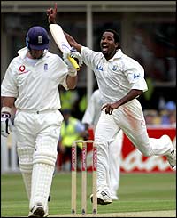 Graham Thorpe trudges off after being caught behind