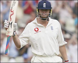 Andrew Flintoff celebrates his 50