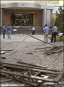 An entrance to the general prosecutor's office shortly after the blast 