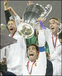 Fernando Hierro lifts the European Cup for Real Madrid