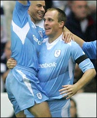 Henrik Pedersen pounces to score Bolton's winner, to keep them fourth in the Premiership