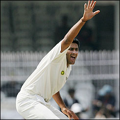 Anil Kumble of India appeals unsuccessfully during day one of the Third Test between India and Australia
