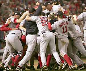 Boston's players celebrate winning the World Series for the first time since 1918