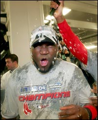 David Ortiz gets soaked with champagne by a team-mate