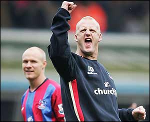 Iain Dowie celebrates Crystal Palace's win at Birmingham