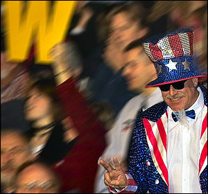 Bush supporter Barry Gronski dressed as Uncle Sam