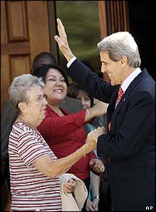 John Kerry greets parishioners after attending Mass at St John Vienney Church in Orlando, Florida