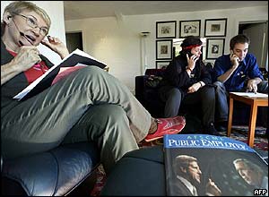 Democrats in Los Angeles, California, call residents in the swing states reminding them to vote