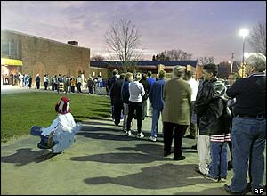 People wait to vote outside the Whetstone Recreation Center in Columbus, Ohio