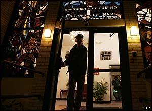 A voter leaves a polling place late in Columbus, Ohio