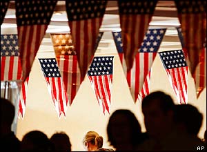 Americans gather to watch the election coverage at the American Club in Singapore
