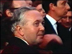 Harold Wilson turning to face the camera after being hit by an egg 